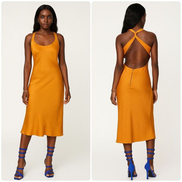 ASOS Design orange twisted halter backless satin midi dress size 4 - Picture 1 of 9